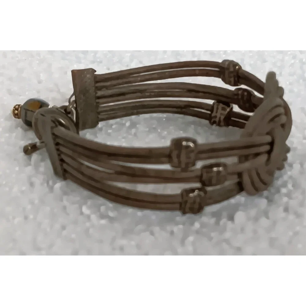 Olive Green Leather Celtic Knot Bracelet 6.5 in Moss Agate Dangle Charm